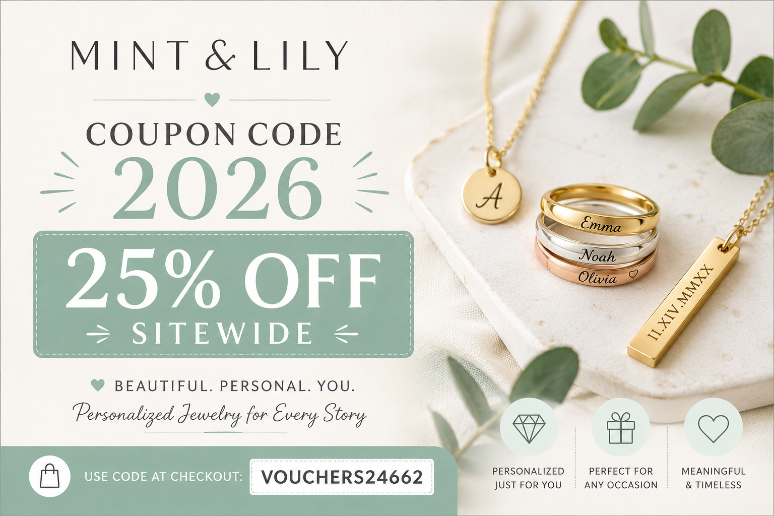 Mint & Lily Coupon Code 2026: 25% Off Sitewide | Personalized Jewelry